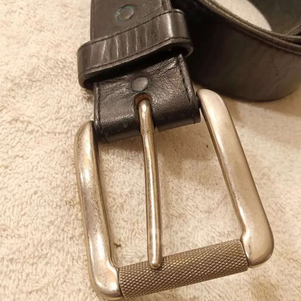 Justin Men's Vintage Black Leather Belt with Silver Buckle